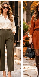 Burnt-orange sweater dress with a brown belt and tall suede boots